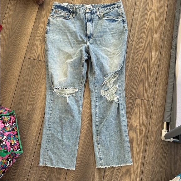 Good American Denim - Good American Light Blue Distressed Straight Leg Jeans good boy new with tags